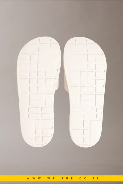 כפכפי סלייד גברים Calvin Klein Canvas Contoured – צבע Oatmeal - WELINE.CO.IL