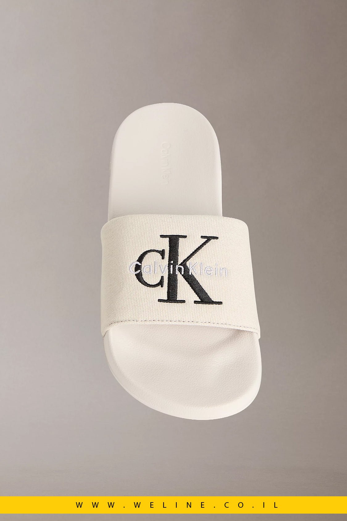 כפכפי סלייד גברים Calvin Klein Canvas Contoured – צבע Oatmeal - WELINE.CO.IL