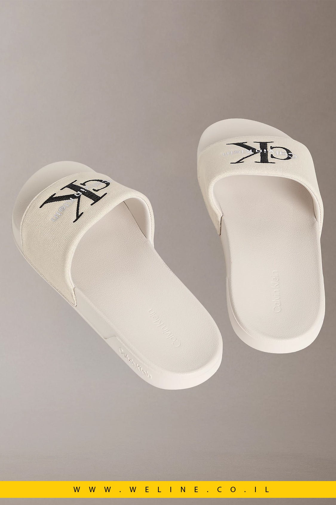 כפכפי סלייד גברים Calvin Klein Canvas Contoured – צבע Oatmeal - WELINE.CO.IL