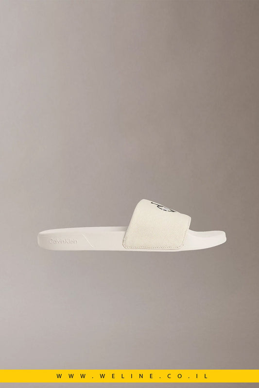 כפכפי סלייד גברים Calvin Klein Canvas Contoured – צבע Oatmeal - WELINE.CO.IL