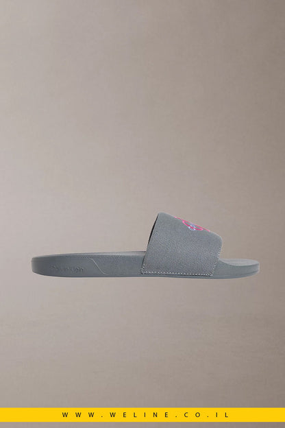 כפכפי סלייד נשים Calvin Klein Canvas Contoured – צבע Turbulence / Pink Yarrow - WELINE.CO.IL