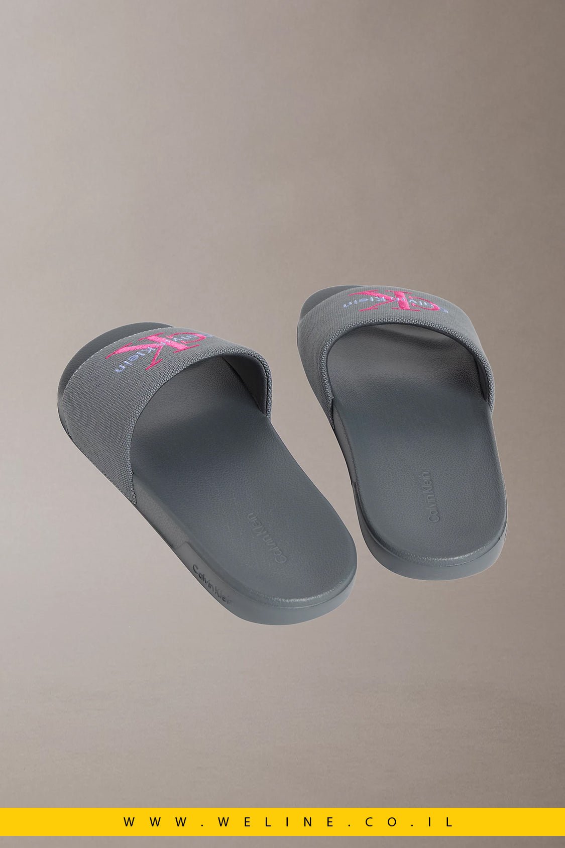 כפכפי סלייד נשים Calvin Klein Canvas Contoured – צבע Turbulence / Pink Yarrow - WELINE.CO.IL