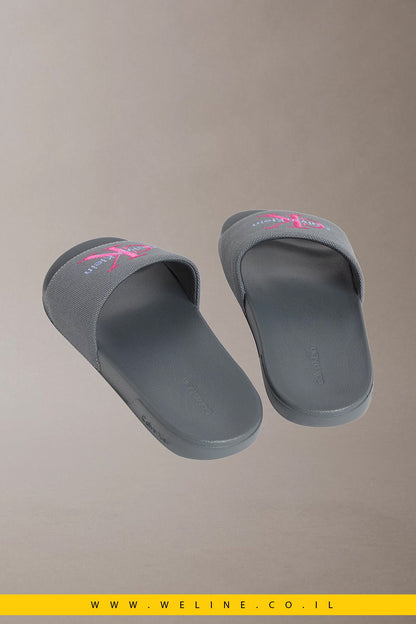 כפכפי סלייד נשים Calvin Klein Canvas Contoured – צבע Turbulence / Pink Yarrow - WELINE.CO.IL