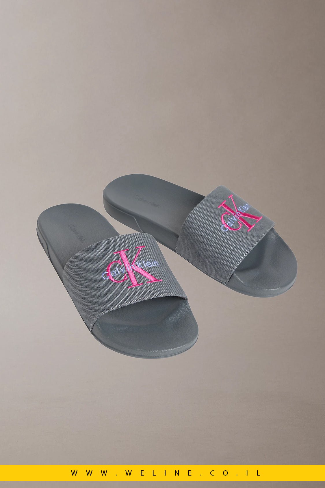 כפכפי סלייד נשים Calvin Klein Canvas Contoured – צבע Turbulence / Pink Yarrow - WELINE.CO.IL