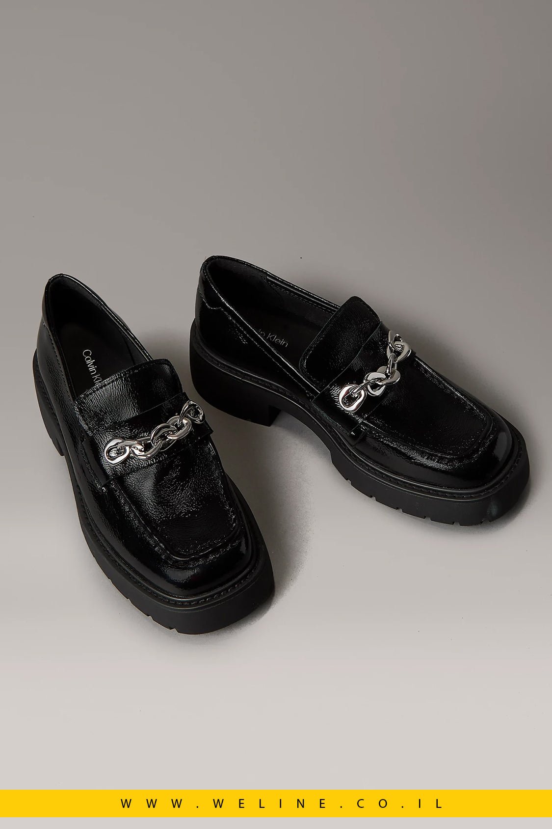 Calvin Klein – נעלי לופרס Chunky מעור עם קצה מרובע נשים | שחור - WELINE.CO.IL
