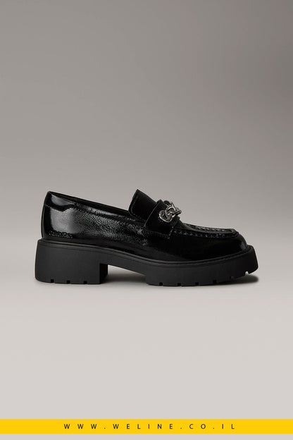 Calvin Klein – נעלי לופרס Chunky מעור עם קצה מרובע נשים | שחור - WELINE.CO.IL