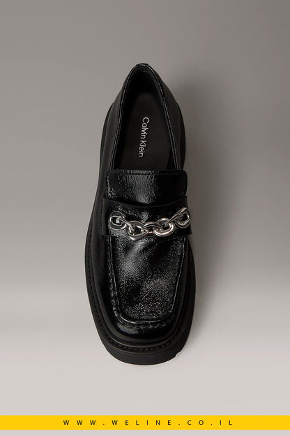 Calvin Klein – נעלי לופרס Chunky מעור עם קצה מרובע נשים | שחור - WELINE.CO.IL