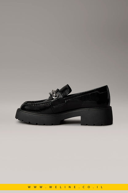 Calvin Klein – נעלי לופרס Chunky מעור עם קצה מרובע נשים | שחור - WELINE.CO.IL