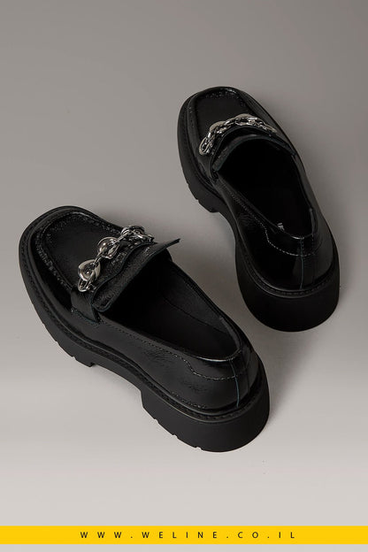 Calvin Klein – נעלי לופרס Chunky מעור עם קצה מרובע נשים | שחור - WELINE.CO.IL