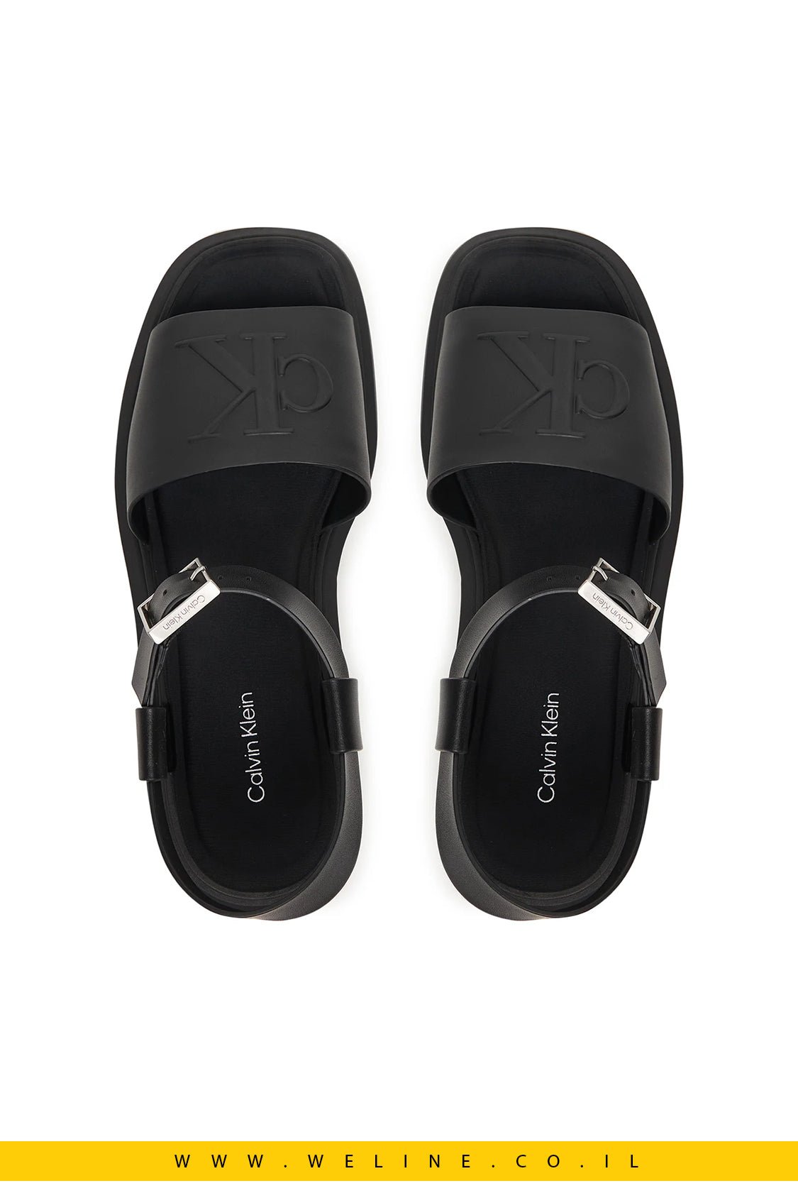 סנדלי נשים Calvin Klein Chunky Leather – צבע שחור מלא (Triple Black) - WELINE.CO.IL