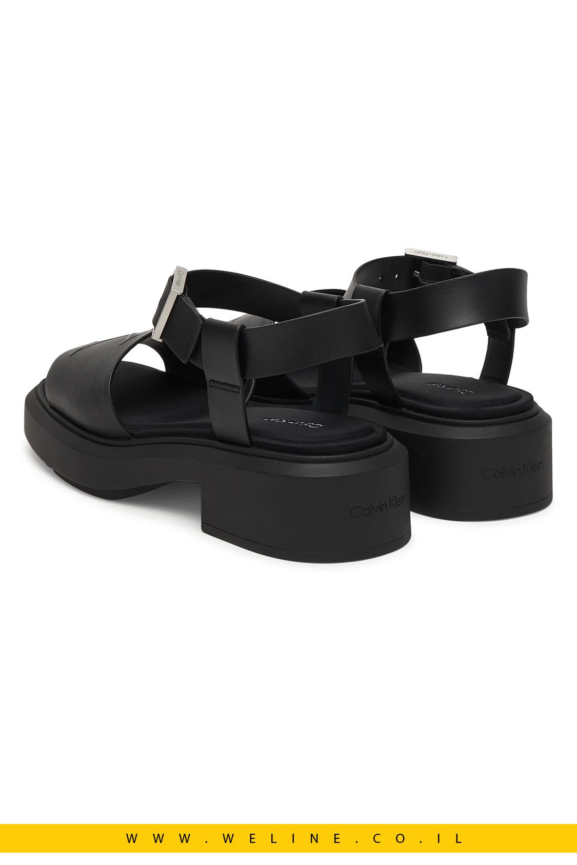 סנדלי נשים Calvin Klein Chunky Leather – צבע שחור מלא (Triple Black) - WELINE.CO.IL