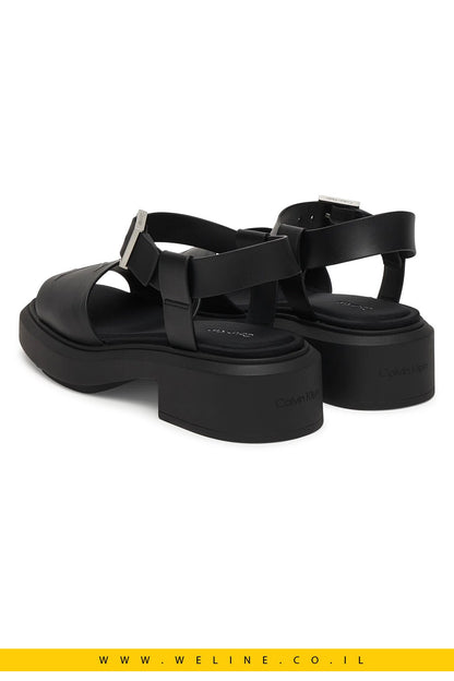 סנדלי נשים Calvin Klein Chunky Leather – צבע שחור מלא (Triple Black) - WELINE.CO.IL