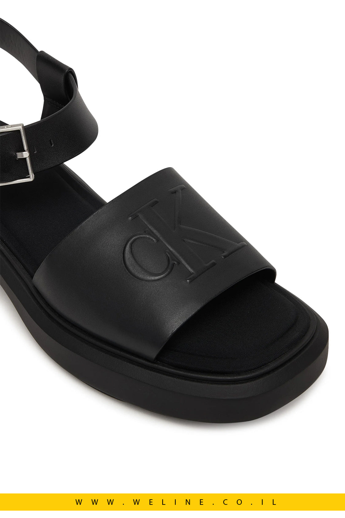 סנדלי נשים Calvin Klein Chunky Leather – צבע שחור מלא (Triple Black) - WELINE.CO.IL