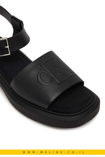 סנדלי נשים Calvin Klein Chunky Leather – צבע שחור מלא (Triple Black) - WELINE.CO.IL