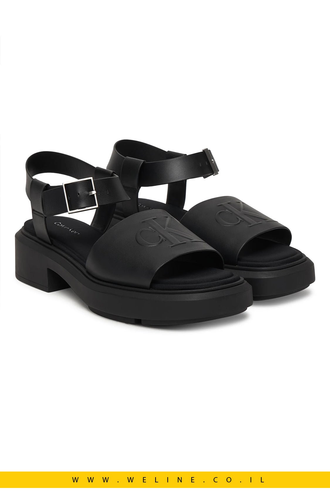 סנדלי נשים Calvin Klein Chunky Leather – צבע שחור מלא (Triple Black) - WELINE.CO.IL