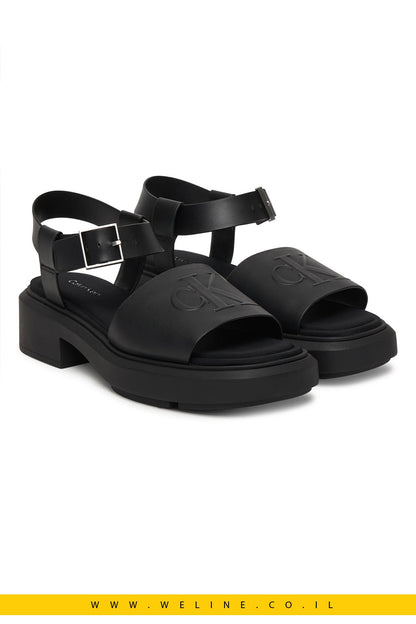 סנדלי נשים Calvin Klein Chunky Leather – צבע שחור מלא (Triple Black) - WELINE.CO.IL
