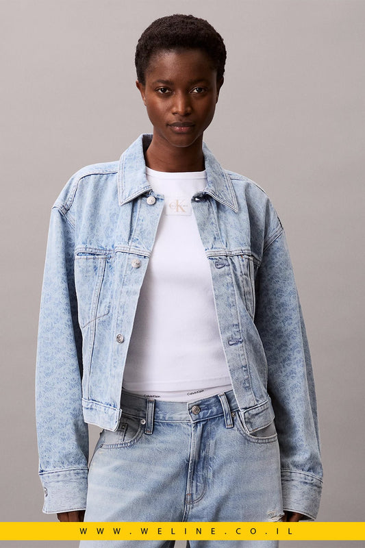 ג'קט ג'ינס נשים Calvin Klein Cropped עם לוגו מונוגרם - WELINE.CO.IL