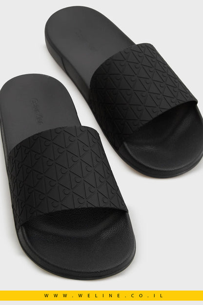 כפכפי סלייד גברים Calvin Klein ESS PU AOP – צבע שחור | דגם - WELINE.CO.IL