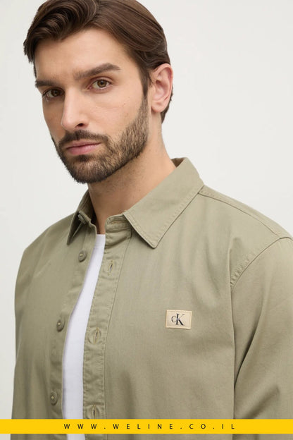 חולצה מכופתרת לגברים Calvin Klein Jeans בצבע ירוק - WELINE.CO.IL