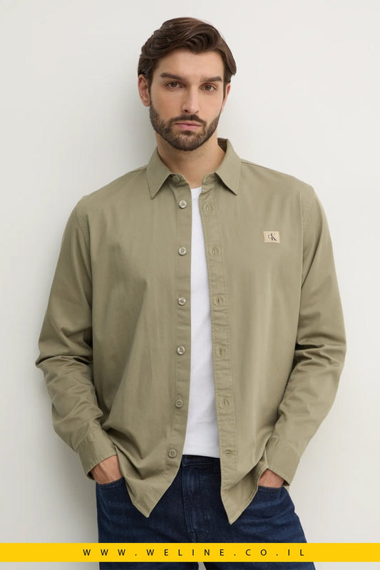 חולצה מכופתרת לגברים Calvin Klein Jeans בצבע ירוק - WELINE.CO.IL