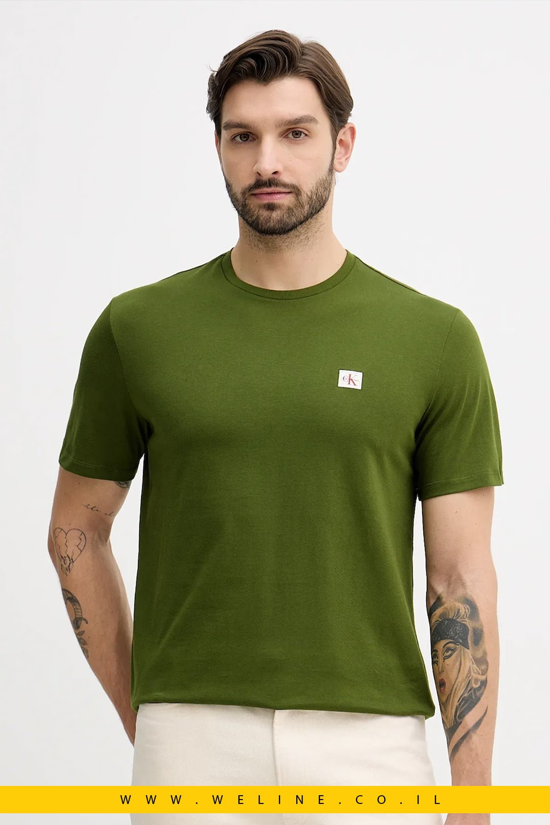 כותרת טי - שירט Calvin Klein Jeans לגברים Regular Fit – צבע ירוק - WELINE.CO.IL
