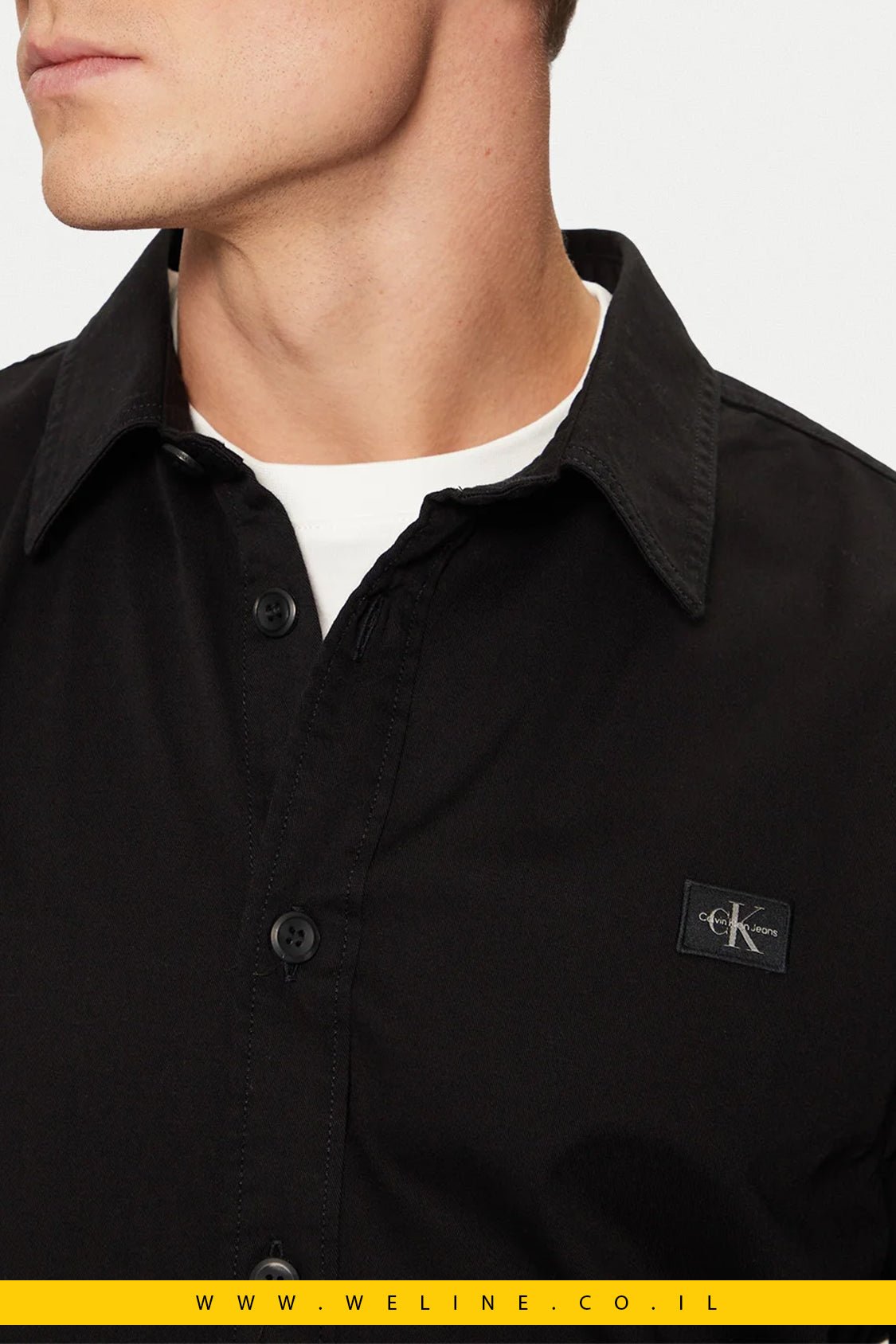 חולצה מכופתרת לגברים Calvin Klein Jeans Slim Fit בצבע שחור - WELINE.CO.IL