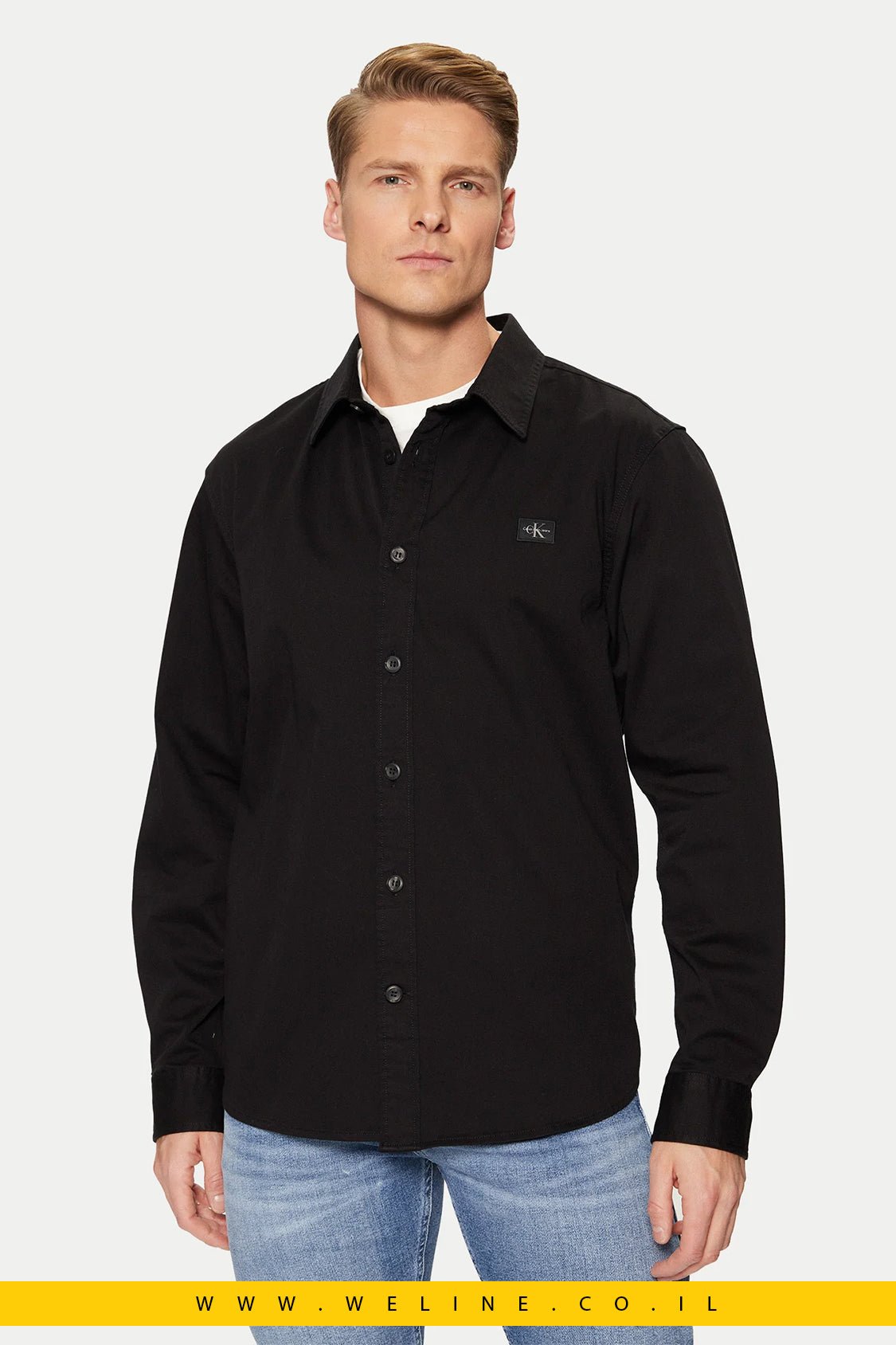 חולצה מכופתרת לגברים Calvin Klein Jeans Slim Fit בצבע שחור - WELINE.CO.IL