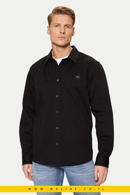 חולצה מכופתרת לגברים Calvin Klein Jeans Slim Fit בצבע שחור - WELINE.CO.IL