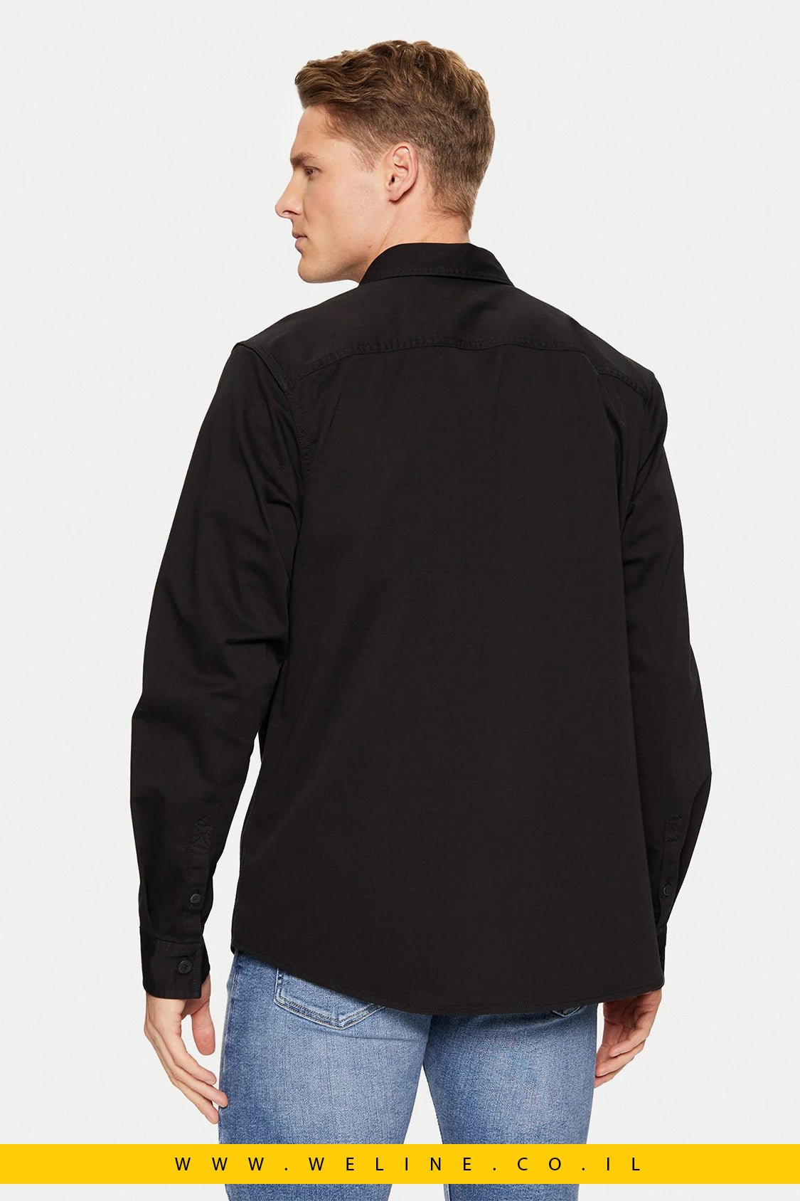 חולצה מכופתרת לגברים Calvin Klein Jeans Slim Fit בצבע שחור - WELINE.CO.IL