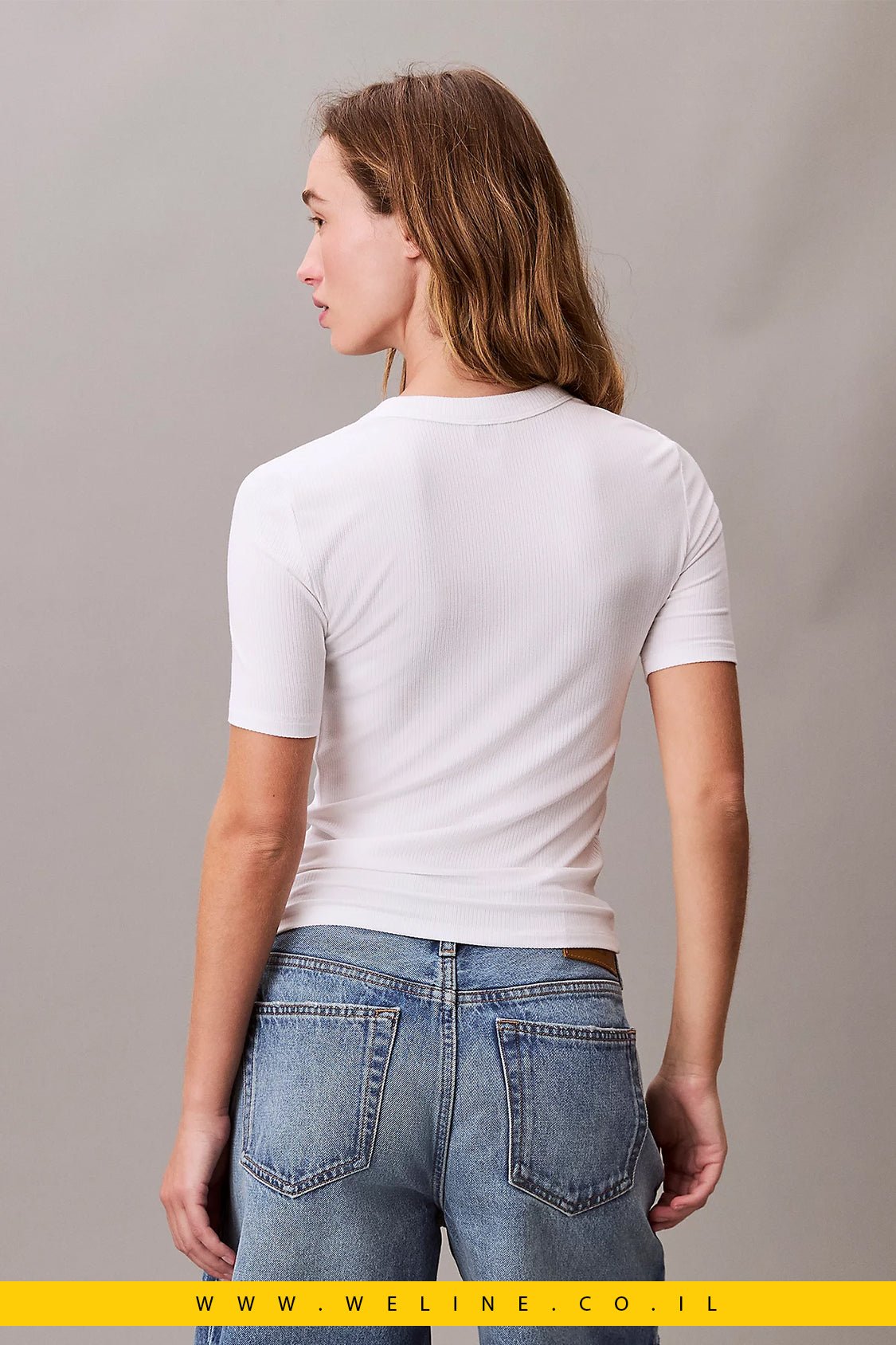 חולצת נשים Calvin Klein Logo Modal Stretch Ribbed - WELINE.CO.IL