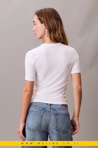 חולצת נשים Calvin Klein Logo Modal Stretch Ribbed - WELINE.CO.IL