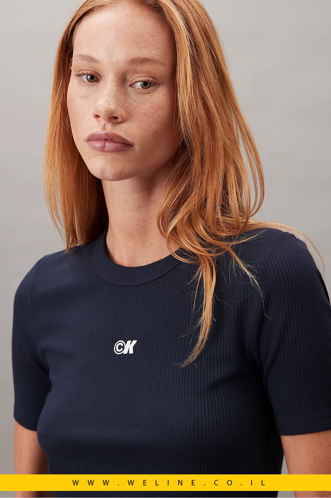 חולצת נשים Calvin Klein Logo Modal Stretch Ribbed - WELINE.CO.IL
