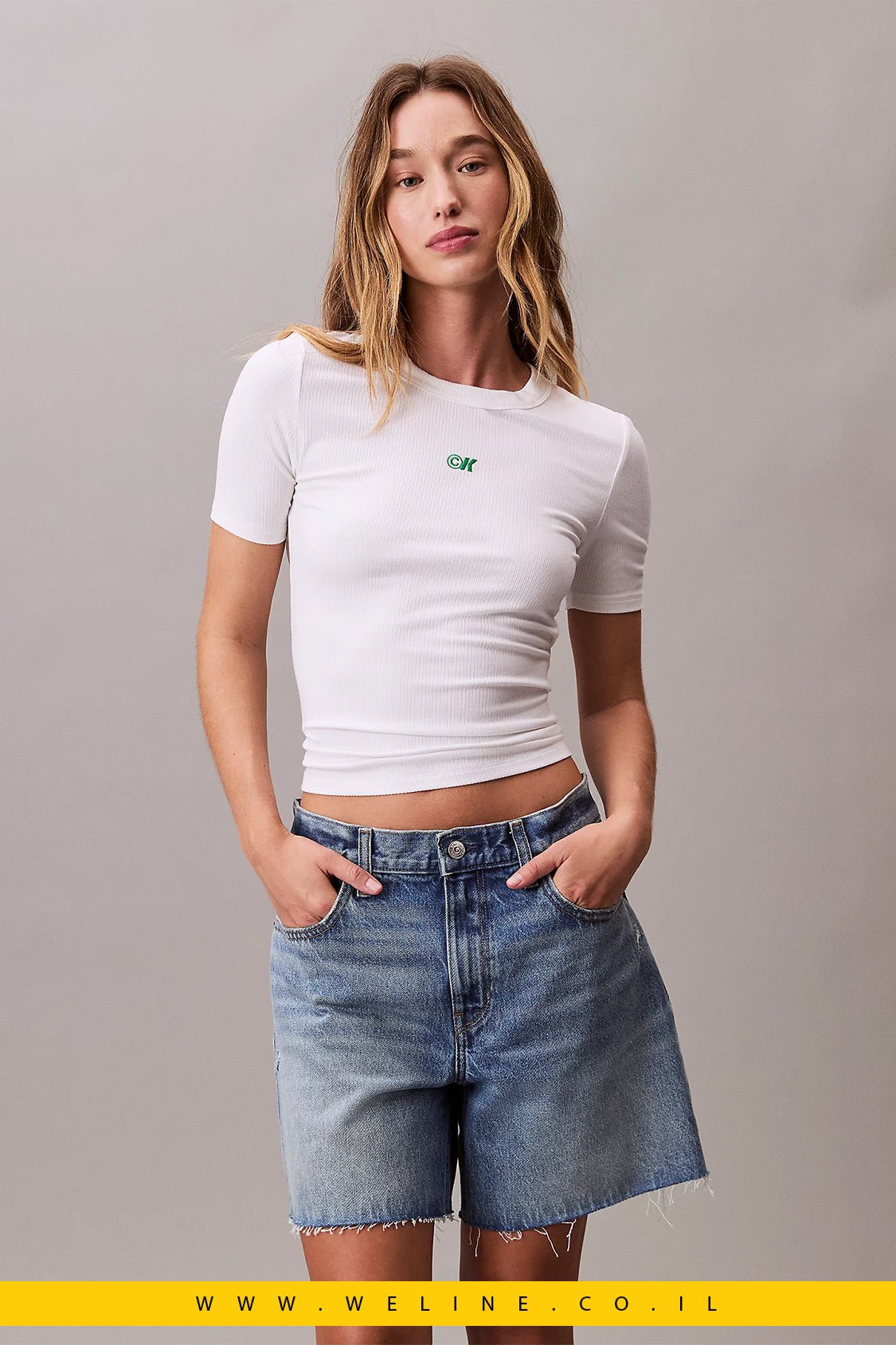 חולצת נשים Calvin Klein Logo Modal Stretch Ribbed - WELINE.CO.IL