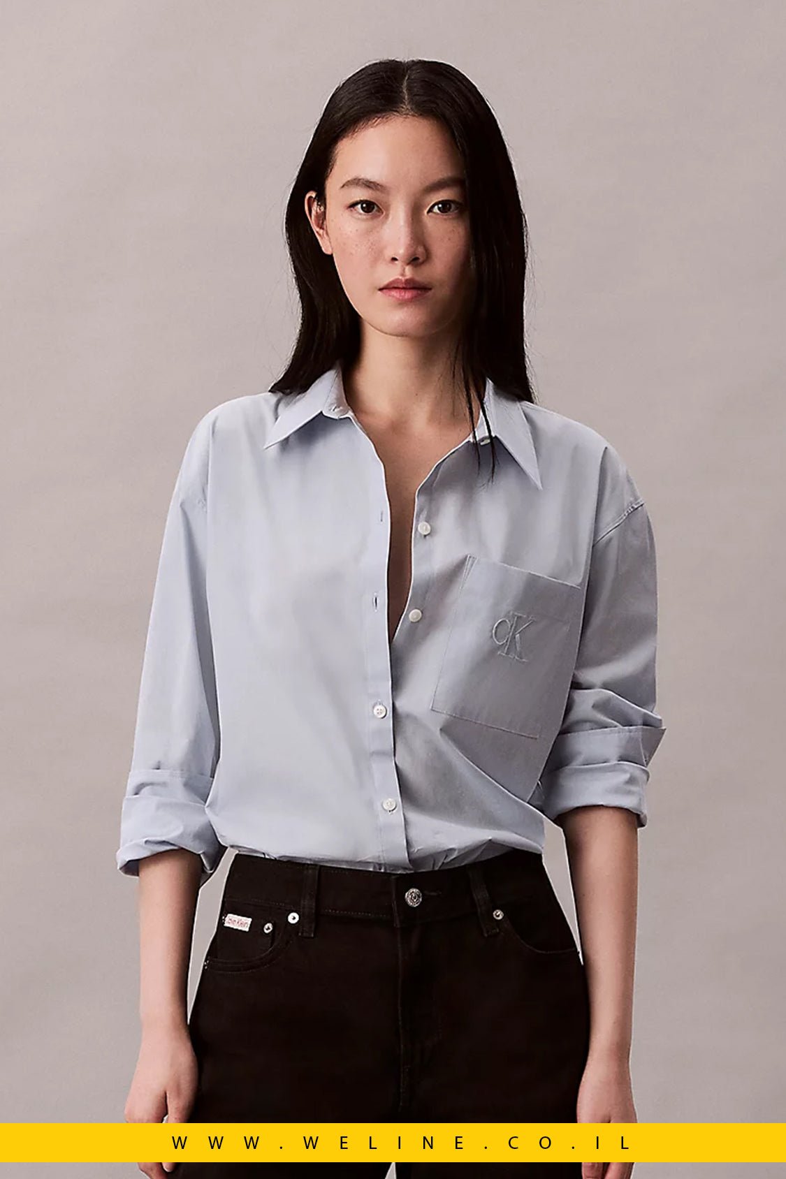 Calvin Klein Poplin Relaxed Button - Up Shirt חולצת כפתורים אלגנטית לנשים - WELINE.CO.IL