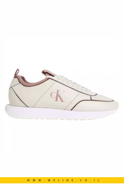 נעלי סניקרס נשים Calvin Klein Retro Runnr Sock Patch Leather – צבע לבן / Blush - WELINE.CO.IL