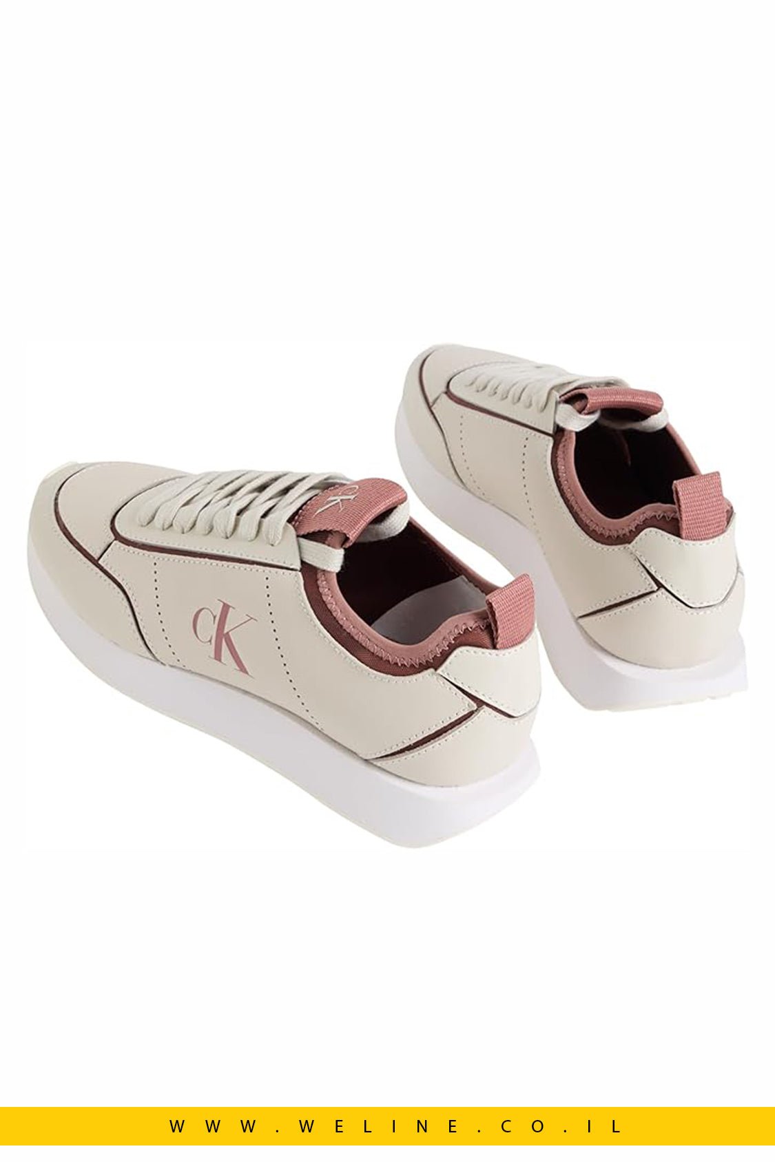 נעלי סניקרס נשים Calvin Klein Retro Runnr Sock Patch Leather – צבע לבן / Blush - WELINE.CO.IL