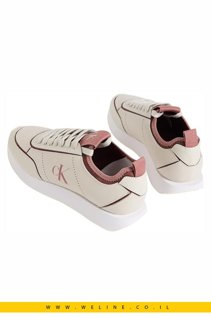 נעלי סניקרס נשים Calvin Klein Retro Runnr Sock Patch Leather – צבע לבן / Blush - WELINE.CO.IL