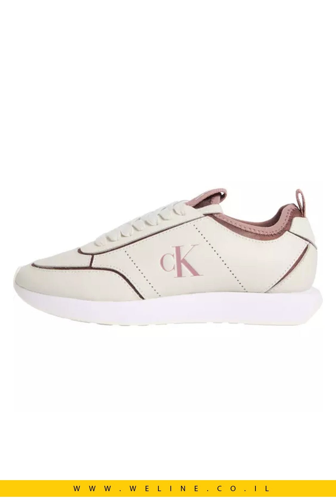 נעלי סניקרס נשים Calvin Klein Retro Runnr Sock Patch Leather – צבע לבן / Blush - WELINE.CO.IL