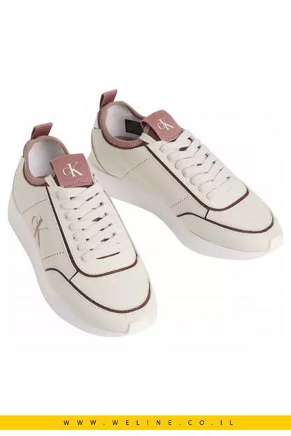 נעלי סניקרס נשים Calvin Klein Retro Runnr Sock Patch Leather – צבע לבן / Blush - WELINE.CO.IL