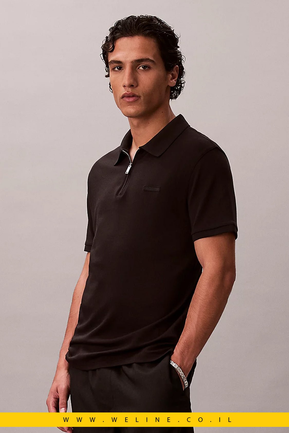 חולצת פולו Calvin Klein Slim Zip Neck - WELINE.CO.IL