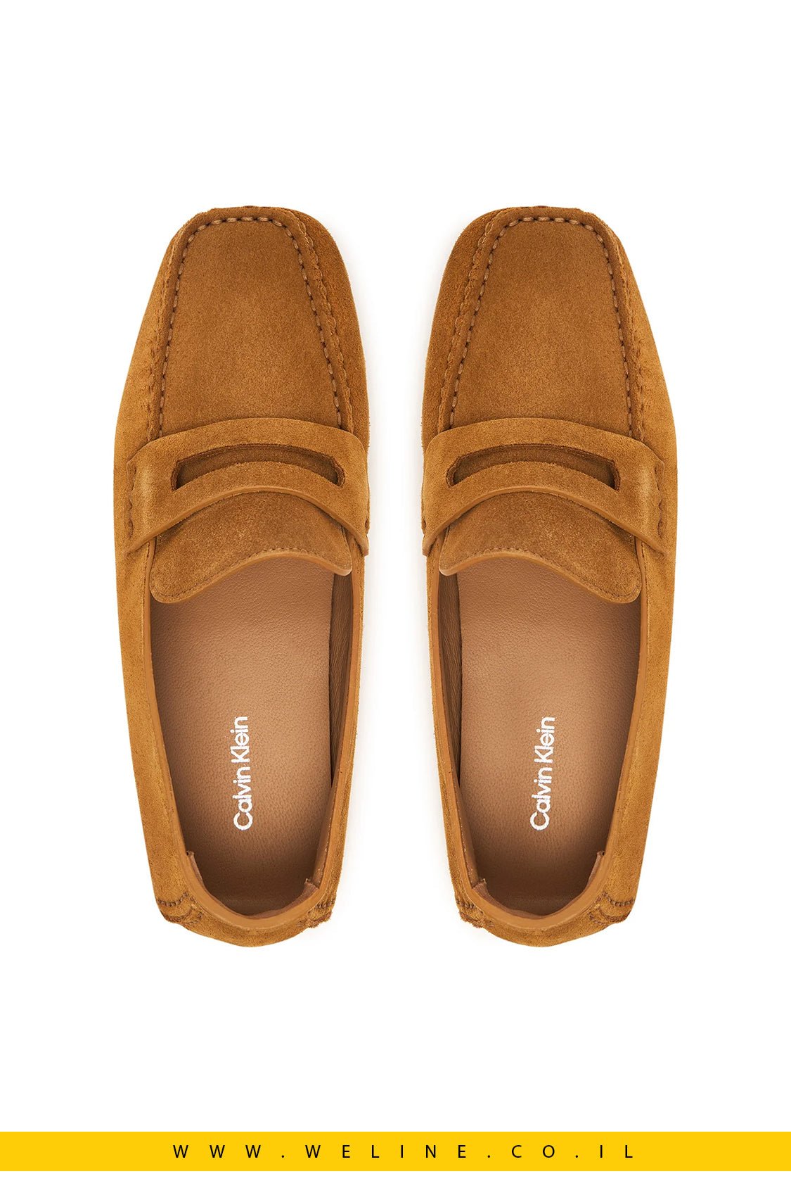 מוקסינים Calvin Klein Square Driver Suede – צבע חום (Camel GE9) - WELINE.CO.IL