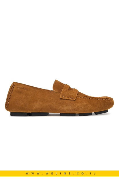 מוקסינים Calvin Klein Square Driver Suede – צבע חום (Camel GE9) - WELINE.CO.IL