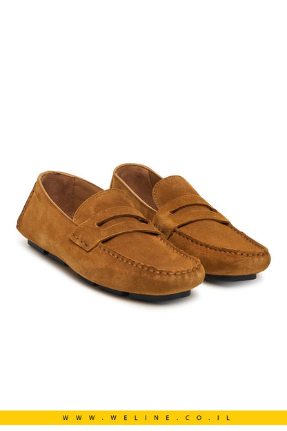 מוקסינים Calvin Klein Square Driver Suede – צבע חום (Camel GE9) - WELINE.CO.IL