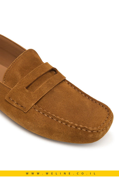 מוקסינים Calvin Klein Square Driver Suede – צבע חום (Camel GE9) - WELINE.CO.IL