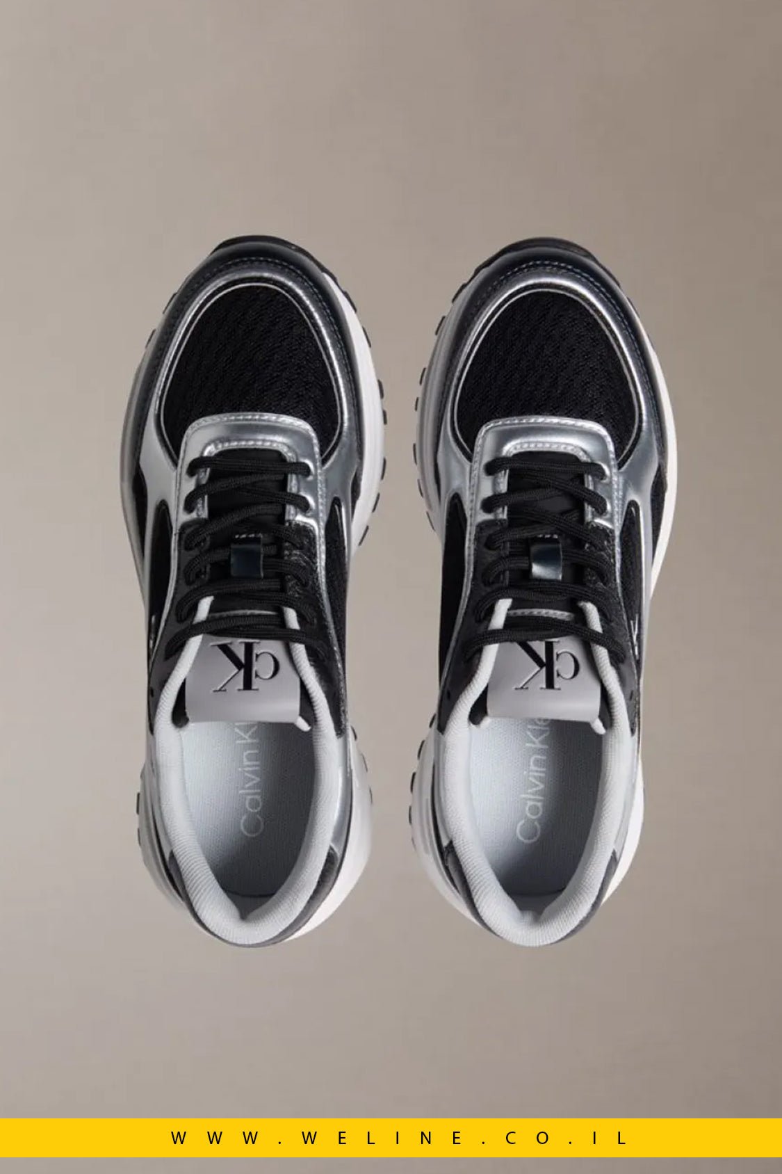 Calvin Klein Trailblazer – סניקרס נשים ראנר משולבות רשת | שחור / כסף - WELINE.CO.IL