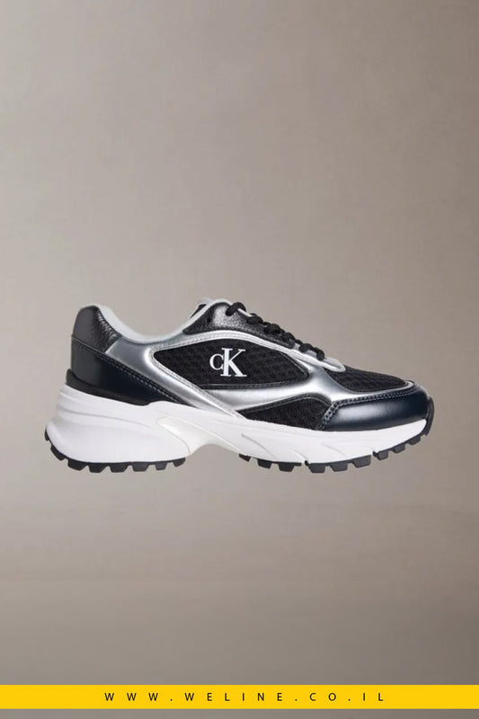 Calvin Klein Trailblazer – סניקרס נשים ראנר משולבות רשת | שחור / כסף - WELINE.CO.IL