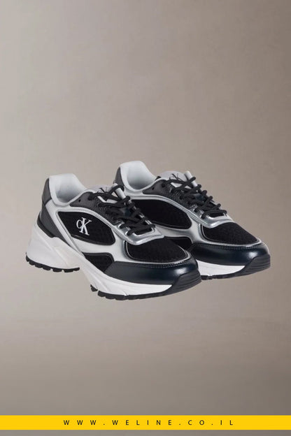 Calvin Klein Trailblazer – סניקרס נשים ראנר משולבות רשת | שחור / כסף - WELINE.CO.IL