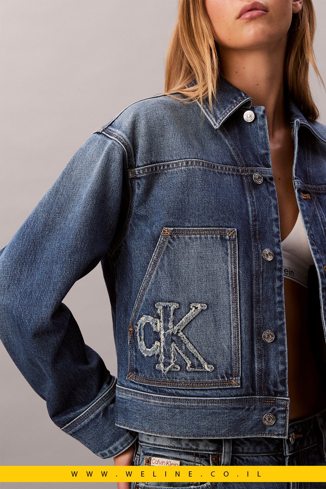 ג’קט ג’ינס נשים Denim Workwear Jacket – Calvin Klein | צבע CK Sanded Blue - WELINE.CO.IL