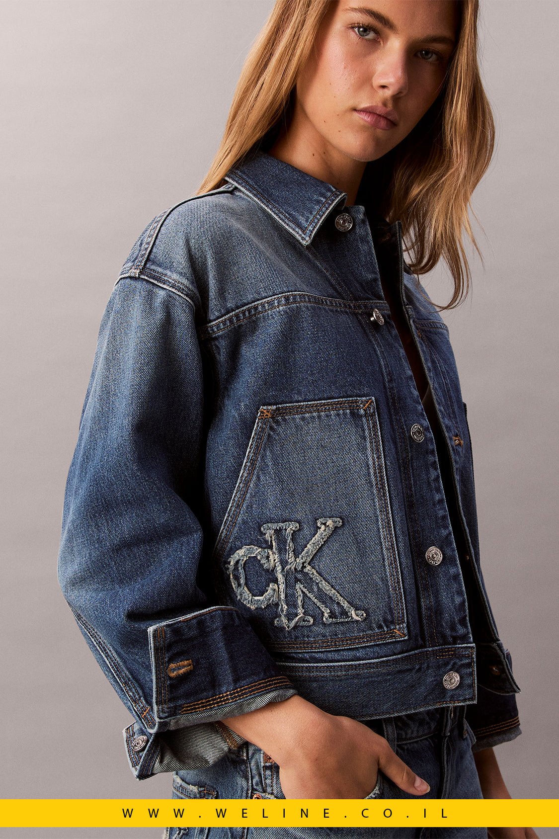 ג’קט ג’ינס נשים Denim Workwear Jacket – Calvin Klein | צבע CK Sanded Blue - WELINE.CO.IL