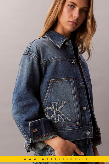 ג’קט ג’ינס נשים Denim Workwear Jacket – Calvin Klein | צבע CK Sanded Blue - WELINE.CO.IL